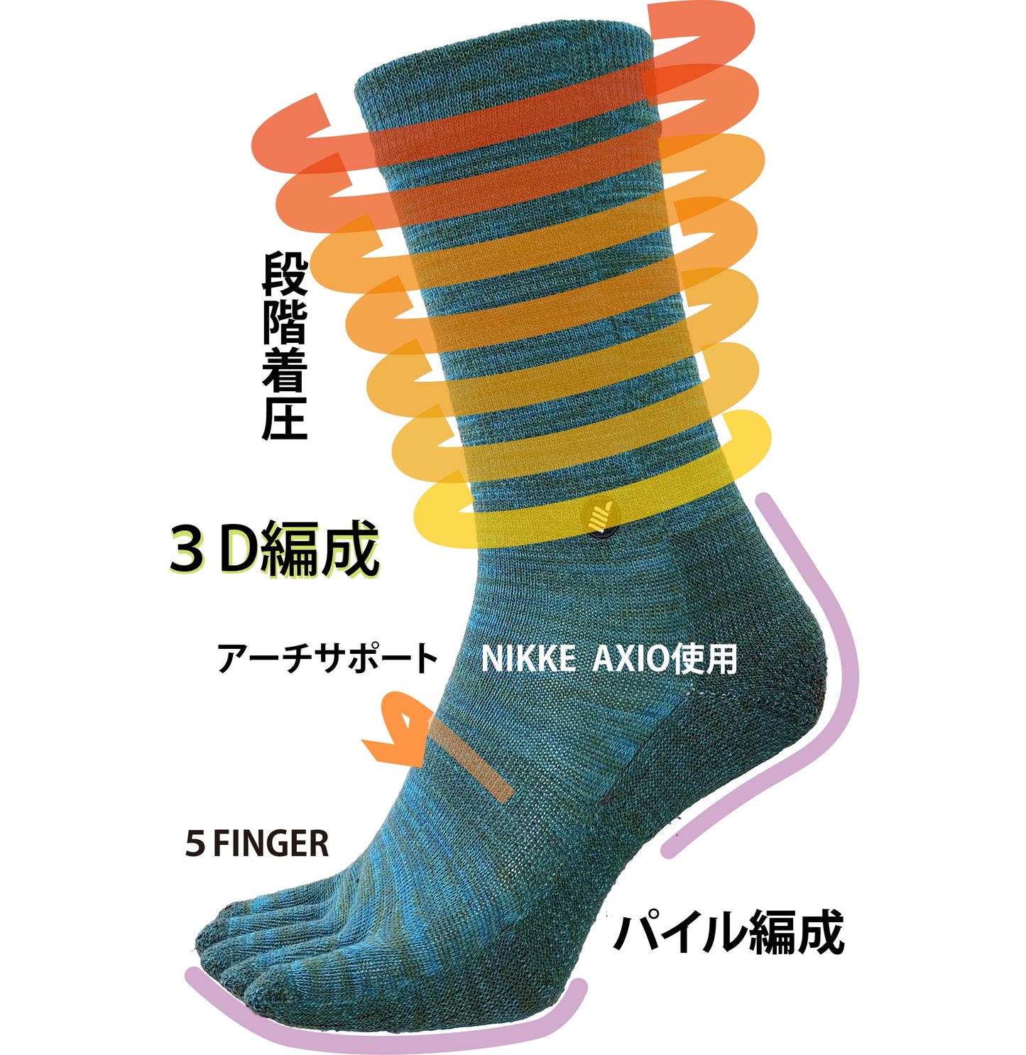 Performance wool 5 finger crew length